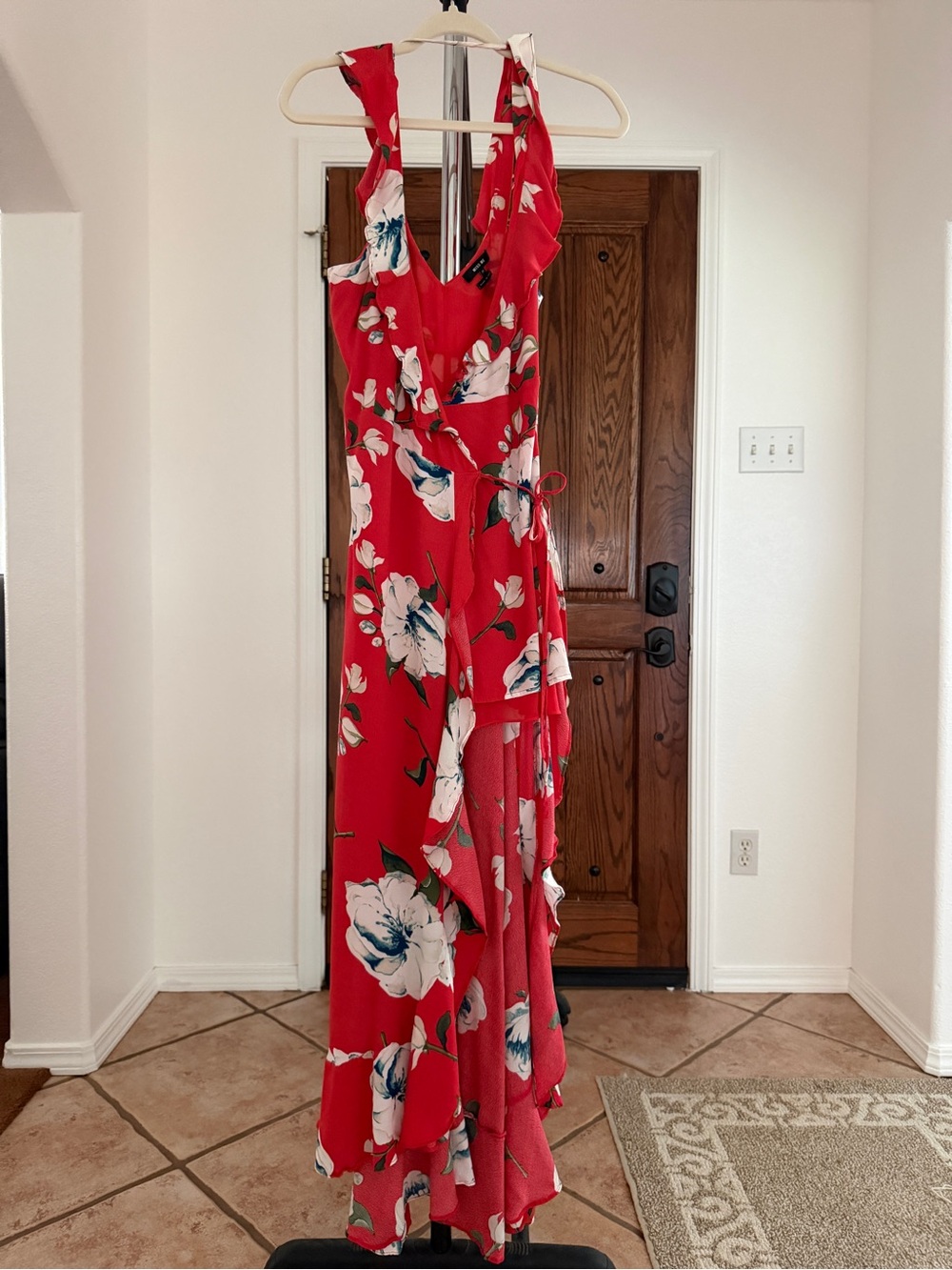 Miss Me Red Floral Ruffle Maxi Dress Size M.